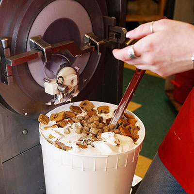 Mixing cookies into ice cream