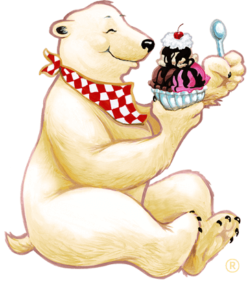 Polar bear eating a Herrell's® ice cream sundae